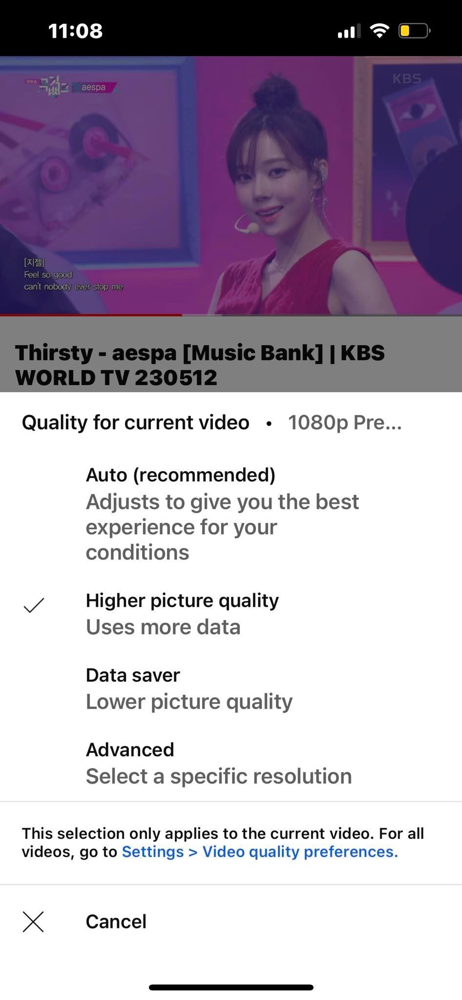 Điều chỉnh tùy chọn chất lượng video trên YouTube