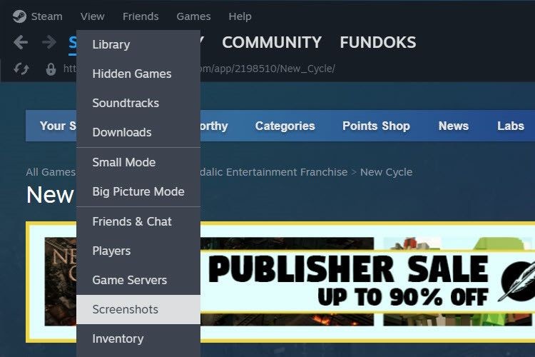Điều hướng đến thư mục Screenshots trong Steam