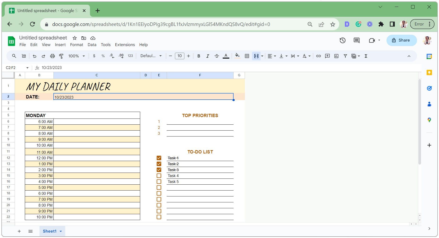 Định dạng có điều kiện trong hành động trong lịch trình số hóa Google Sheets