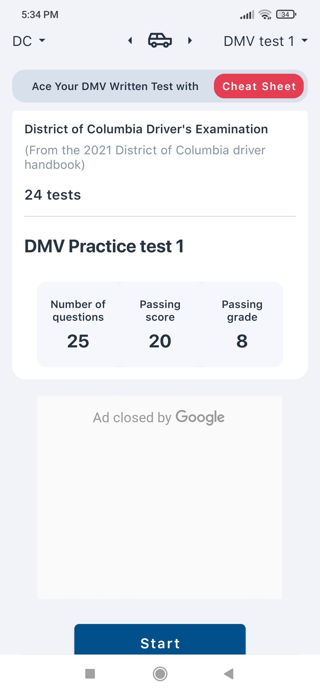 DMV Practice Test app home page