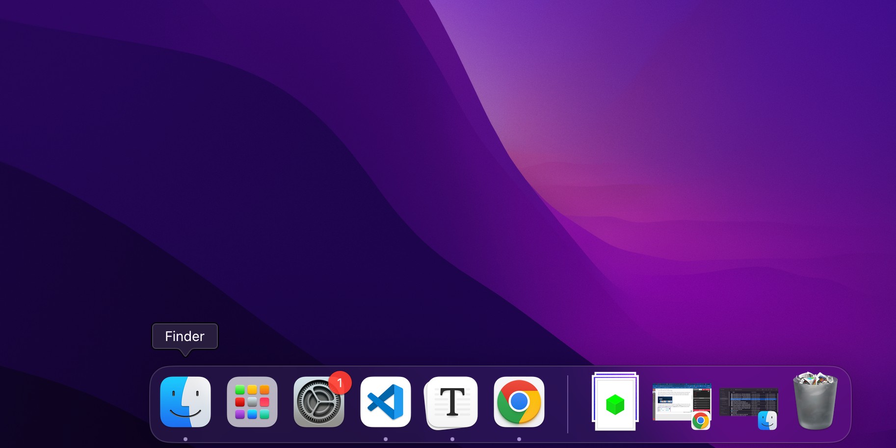 Dock macOS với con trỏ trên biểu tượng Finder
