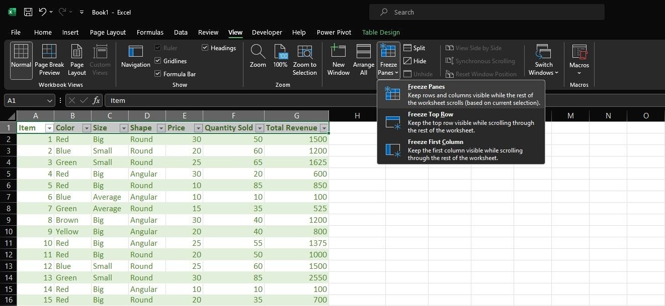 Đóng băng hàng và cột trong Excel