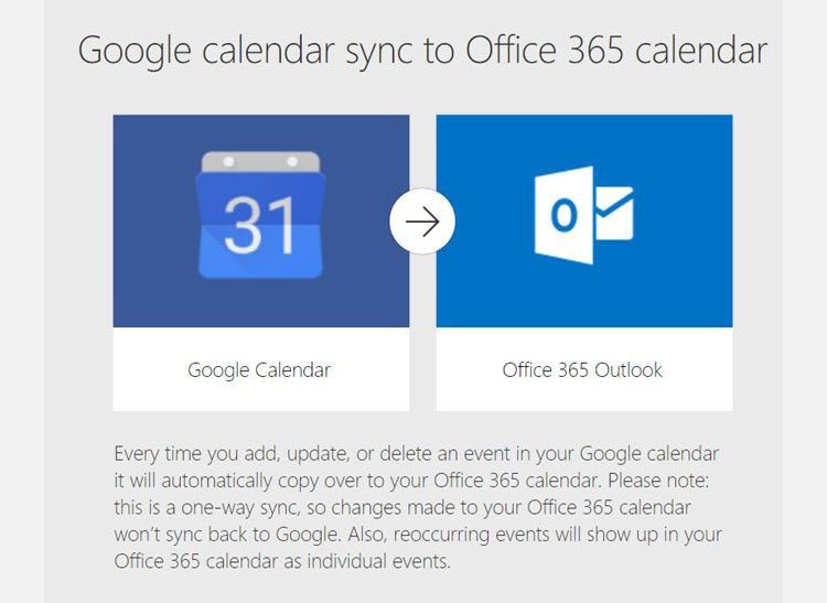 Đồng bộ Google Calendar với Office 365