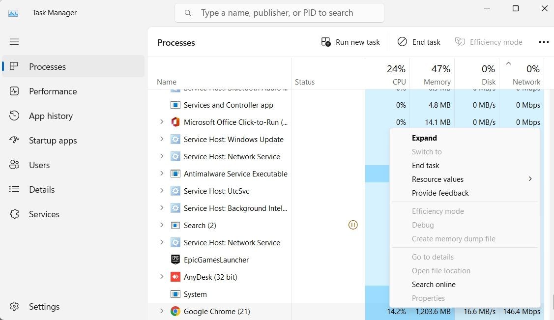Đóng các ứng dụng tiêu tốn nhiều tài nguyên mạng trong Task Manager