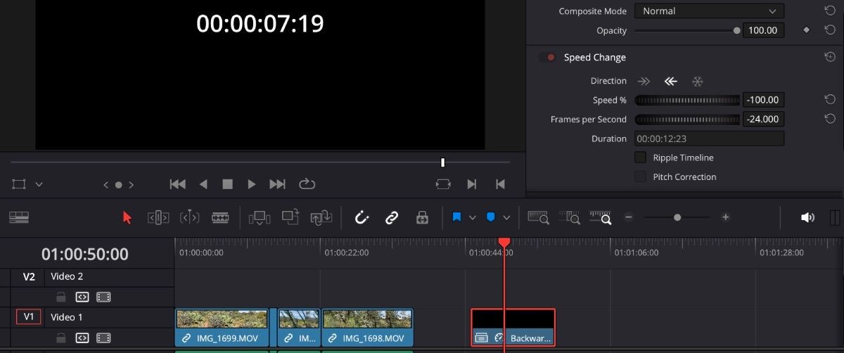 Đồng hồ đếm ngược ngược lại trong DaVinci Resolve