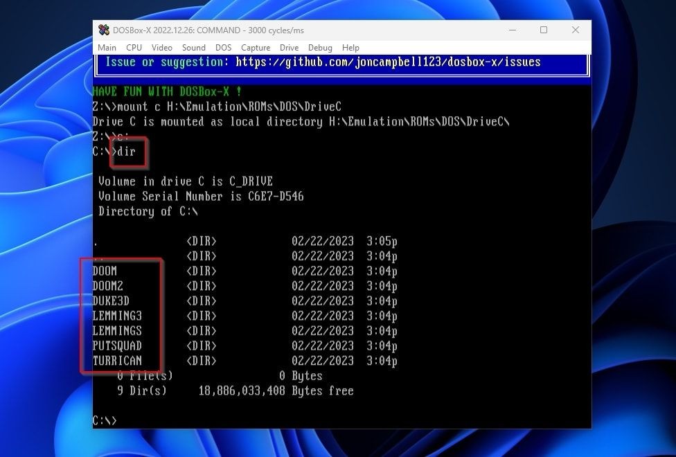 DOSBox-X Dir Ổ Đĩa Ảo C