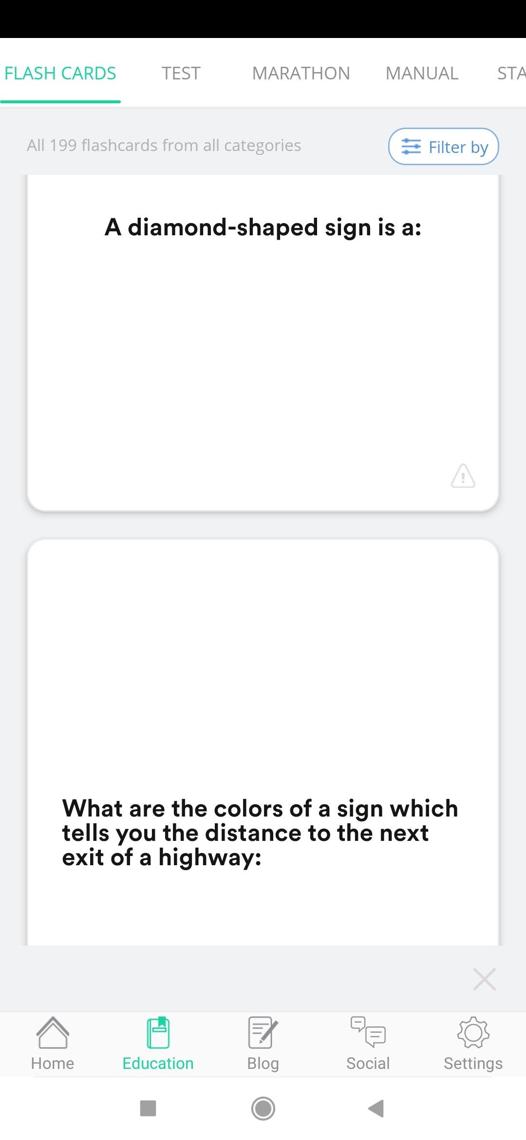 Driver Start app flash card tab