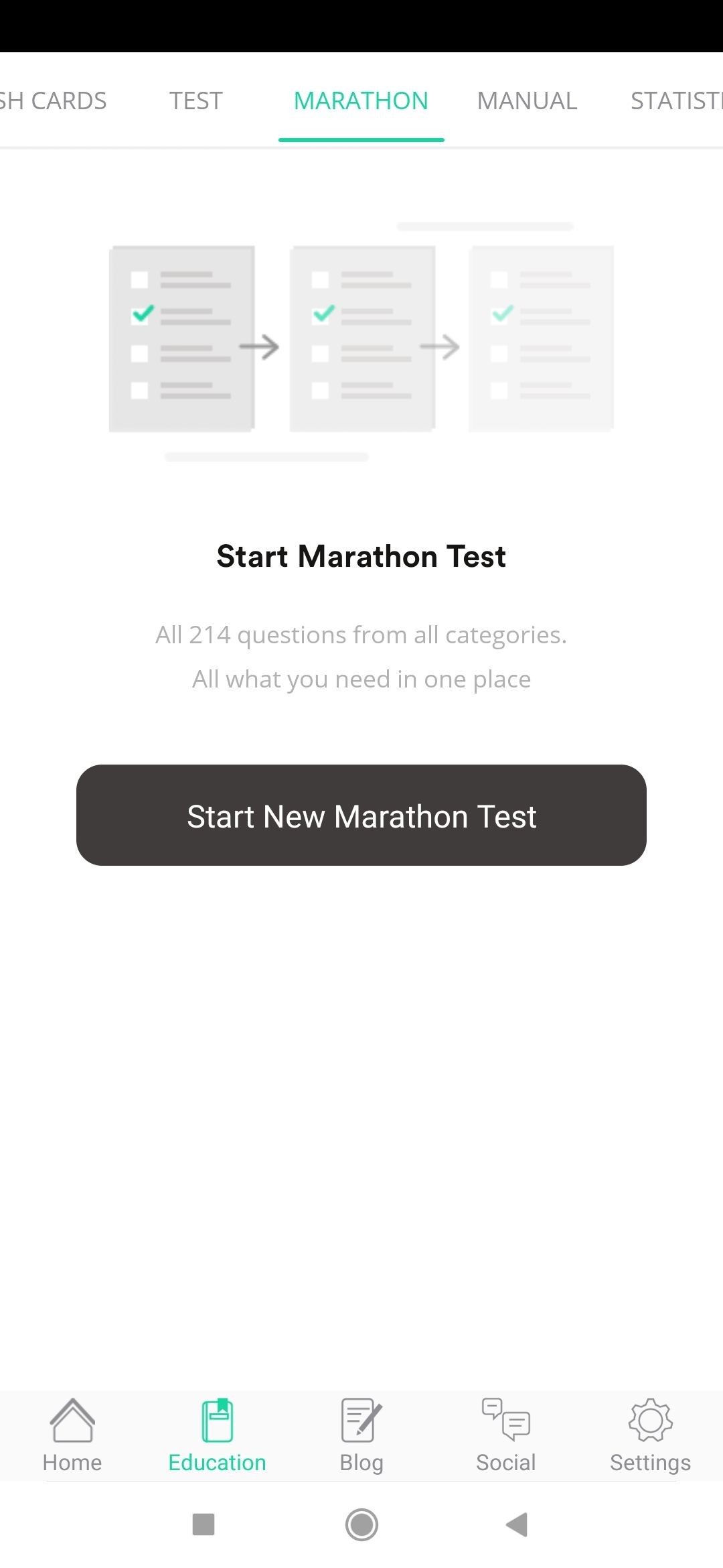 Driver Start app marathon test tab