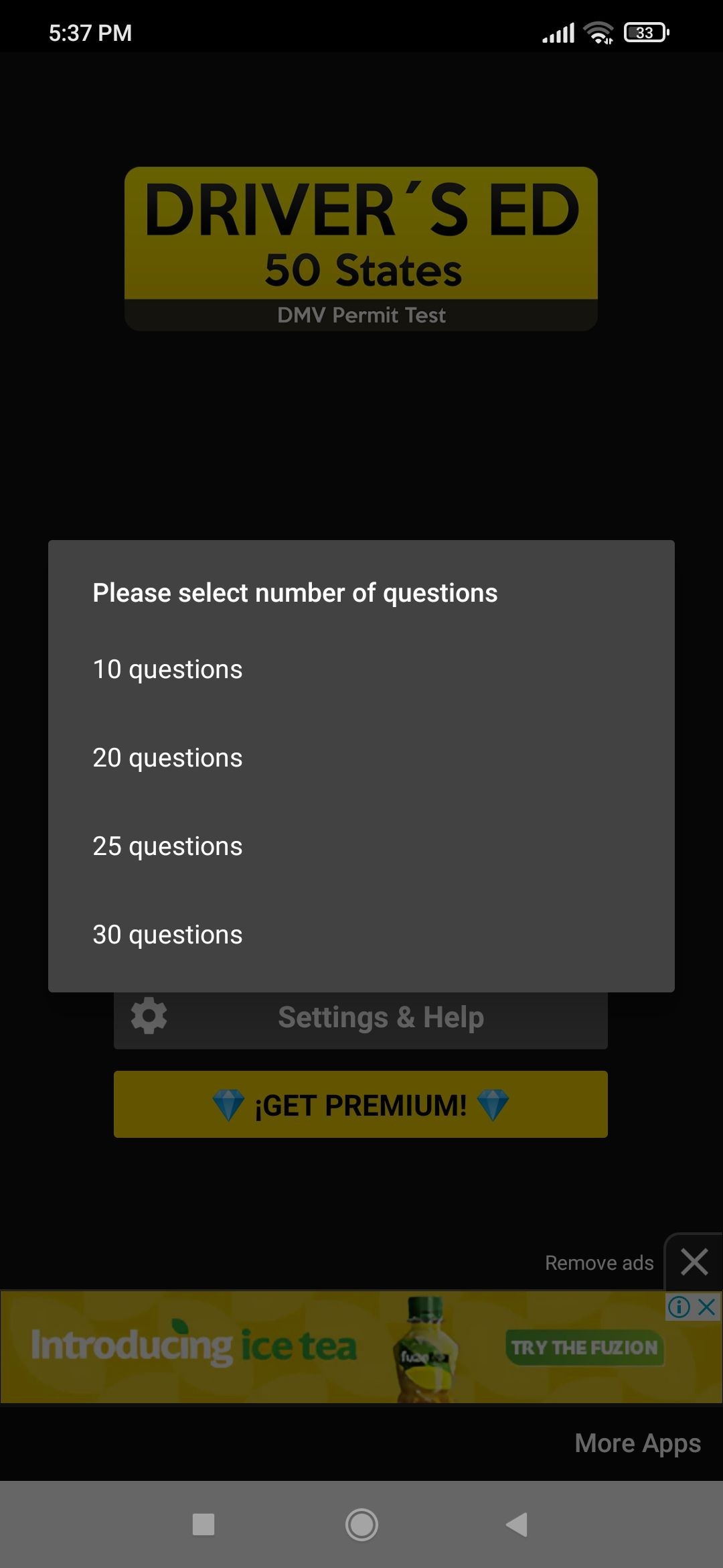 Drivers Ed app questionnaire