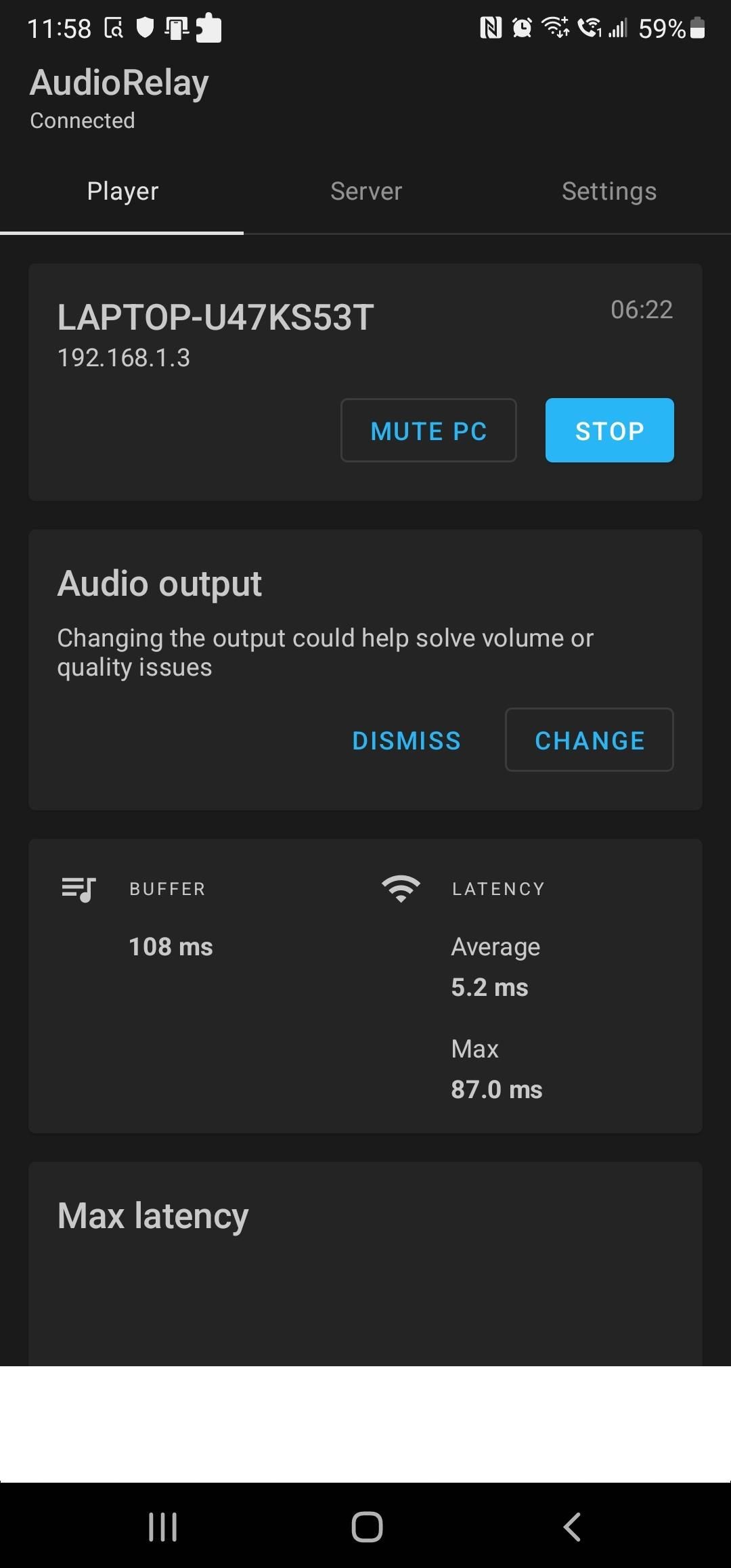 Dừng phát trực tiếp trên AudioRelay Android