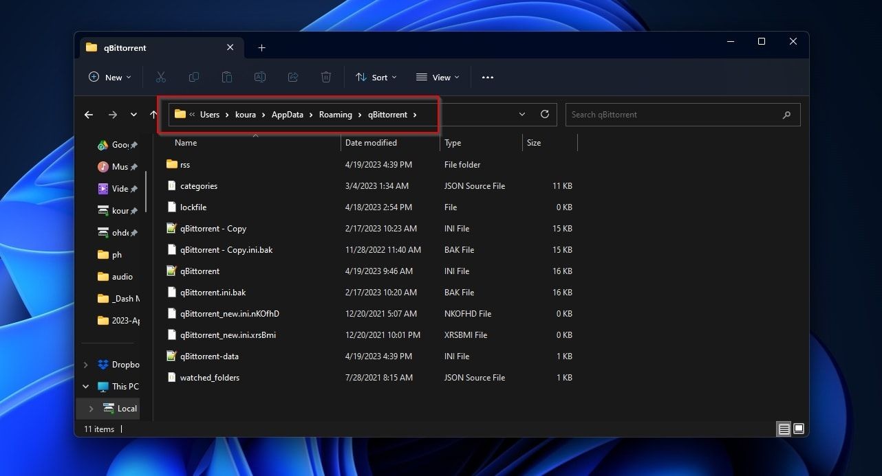 Đường dẫn Windows Explorer AppData Roaming qBittorrent