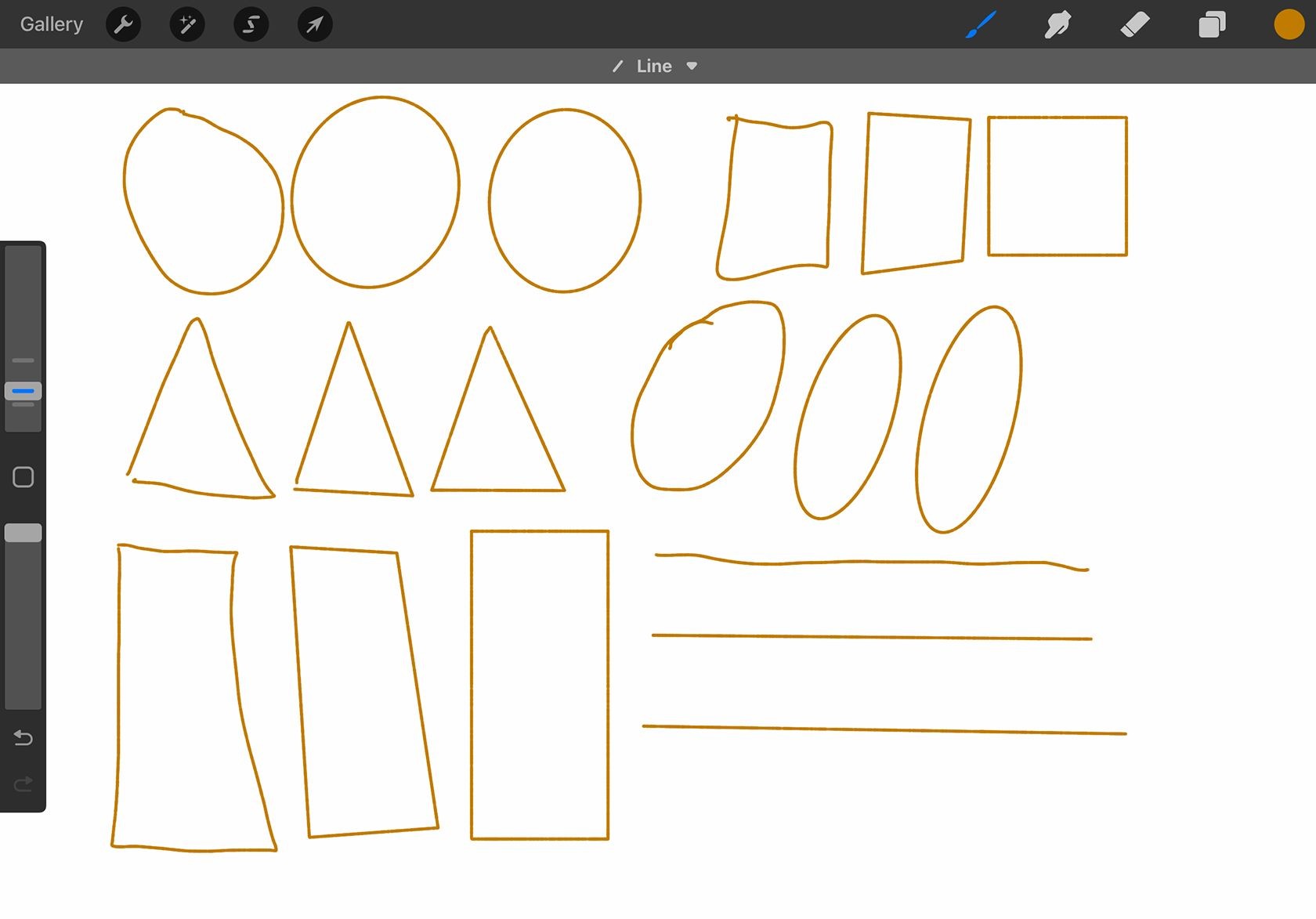 Đường viền hình dạng màu cam trên Procreate