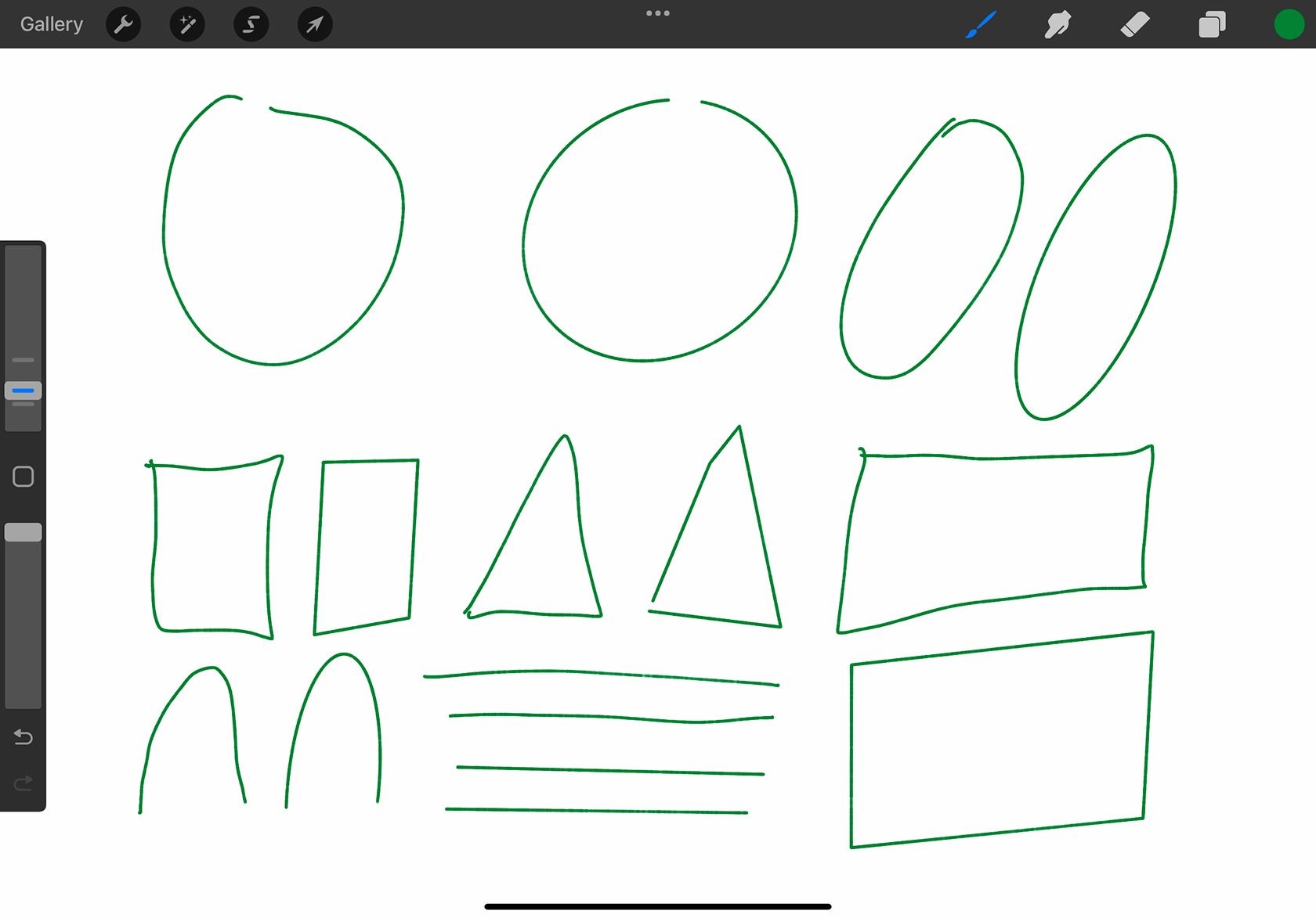 Đường viền hình dạng màu xanh trên Procreate