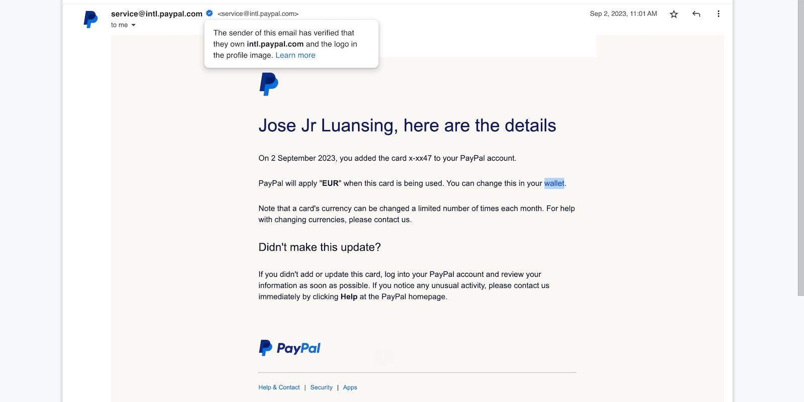 Email giả mạo từ PayPal