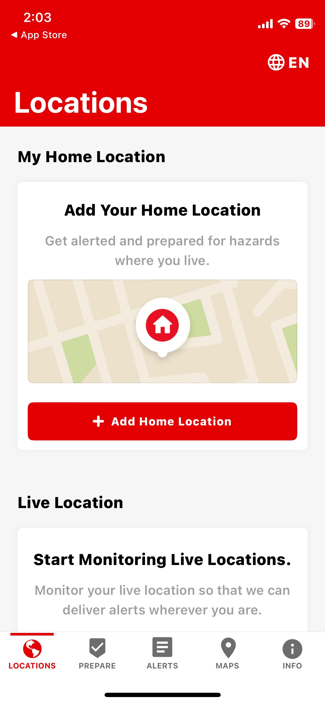 Emergency app hiển thị màn hình chính