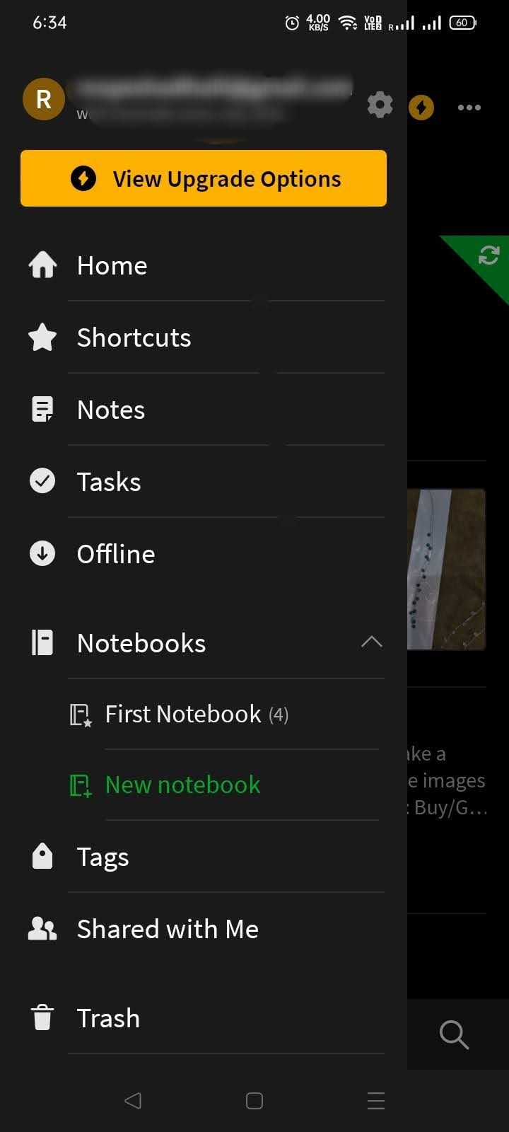 Evernote menu