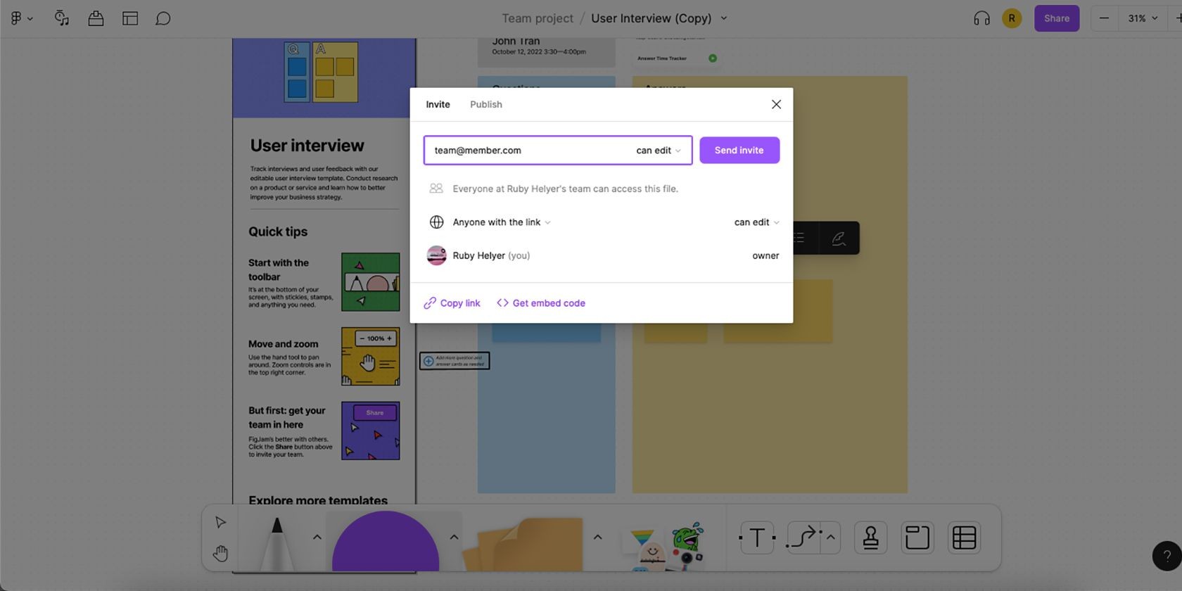 Figma Share menu.