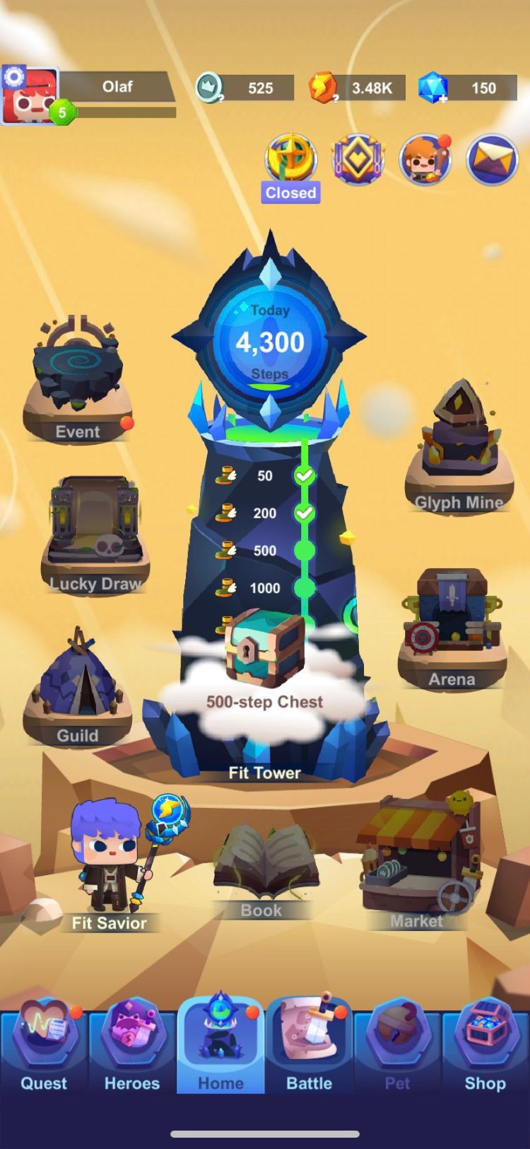 Fitness RPG ứng dụng màn hình chính
