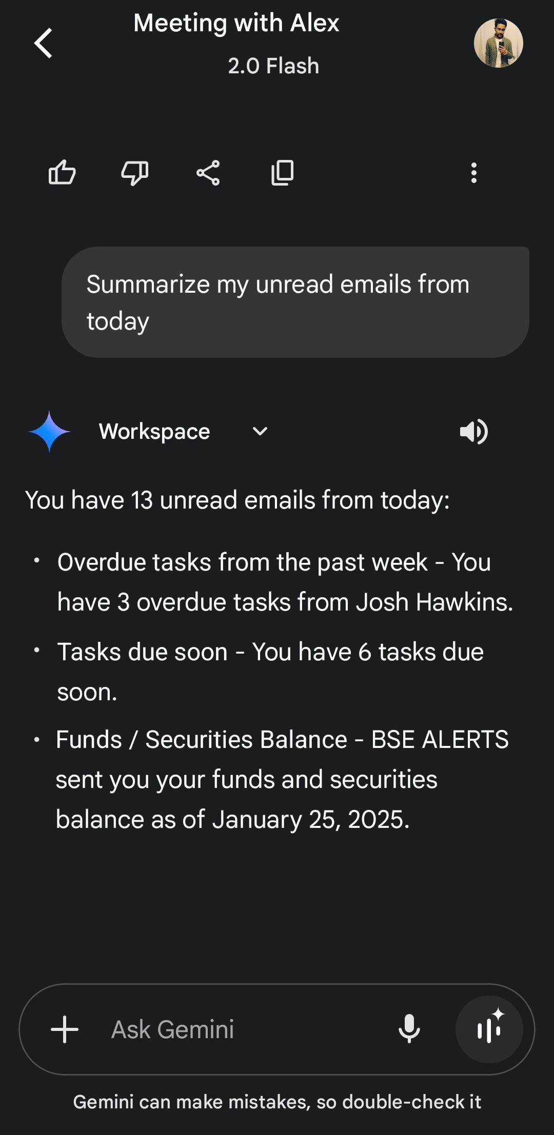 Gemini tóm tắt email chưa đọc từ Gmail