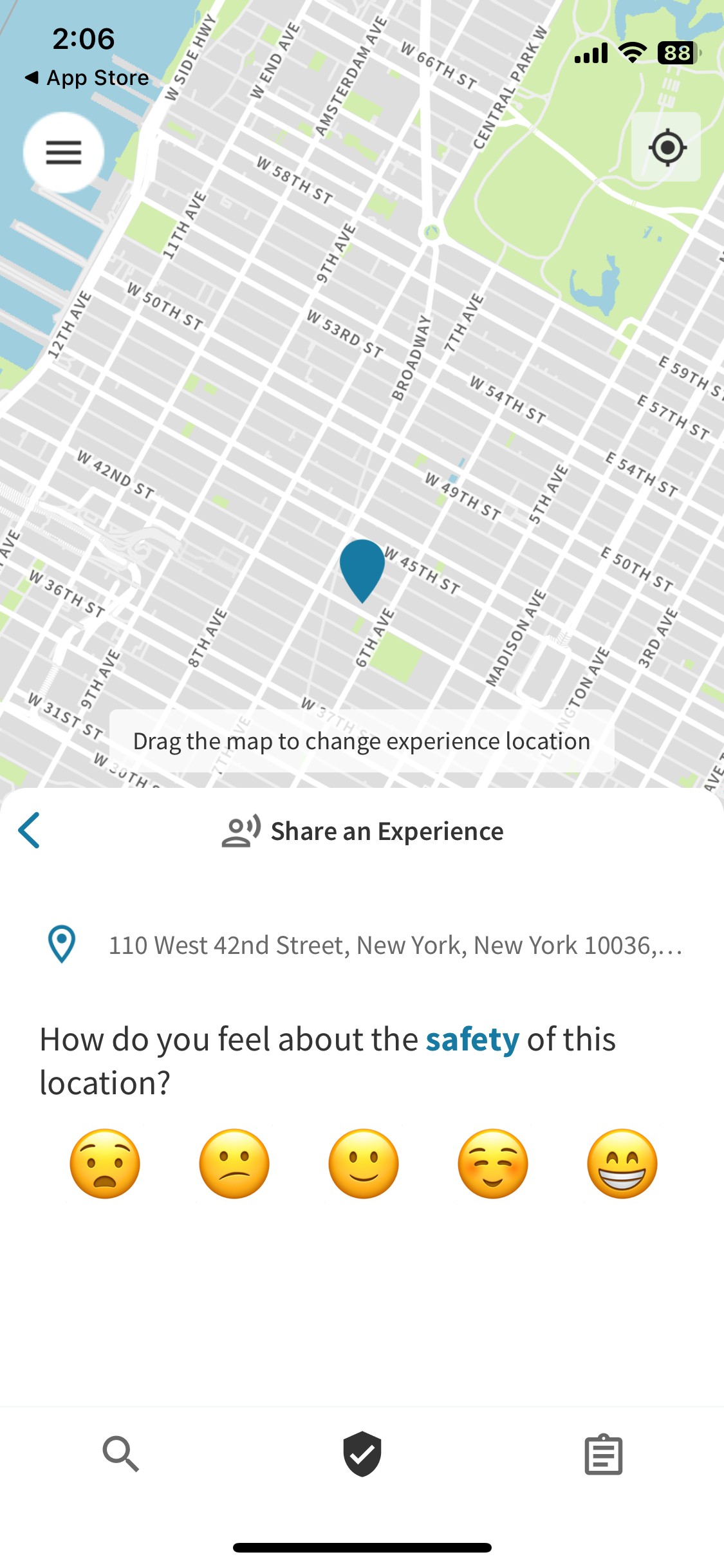 GeoSure app hiển thị màn hình Chia sẻ Trải nghiệm