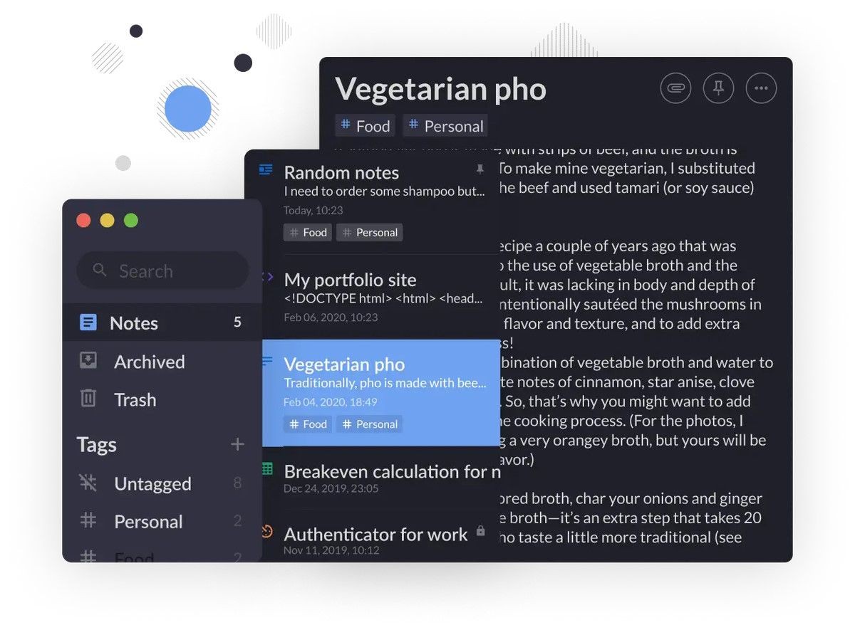 Ghi chú được tổ chức và gắn thẻ trong ứng dụng Standard Notes