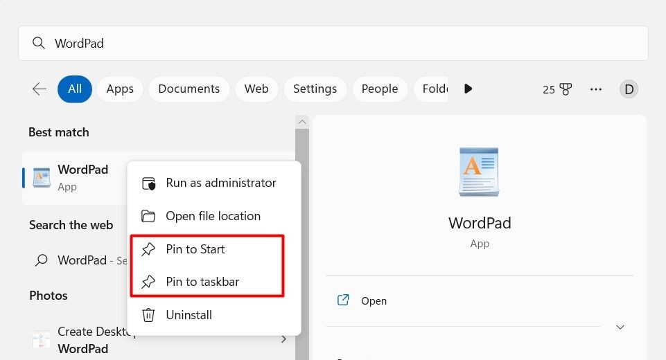 Ghim WordPad Vào Taskbar