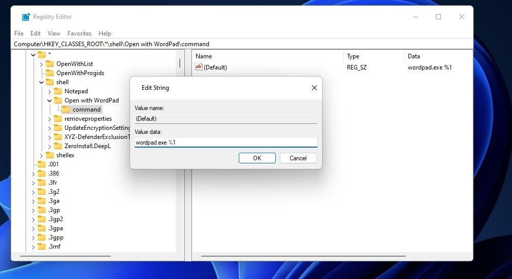 Giá trị dữ liệu wordpad.exe