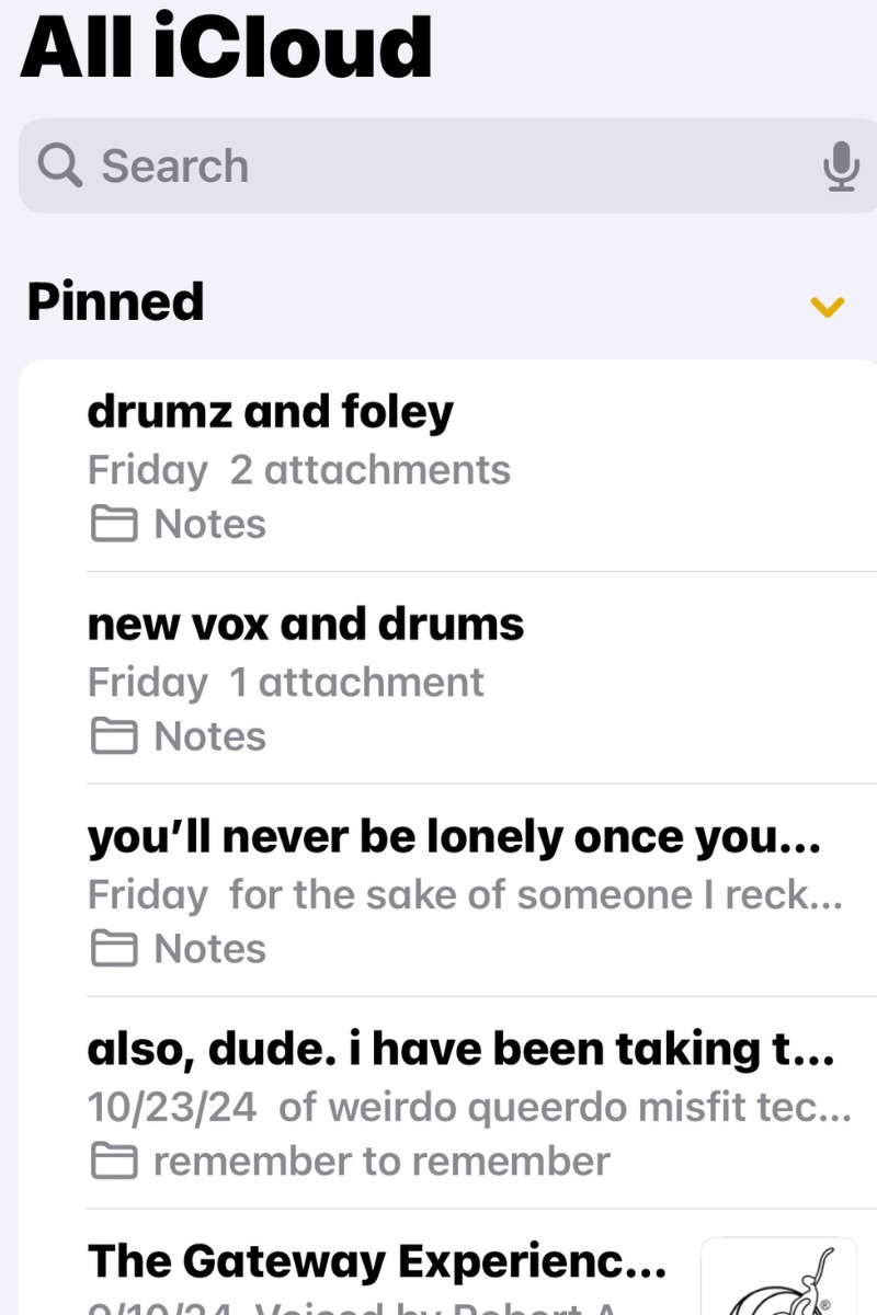 Giao diện Apple Notes