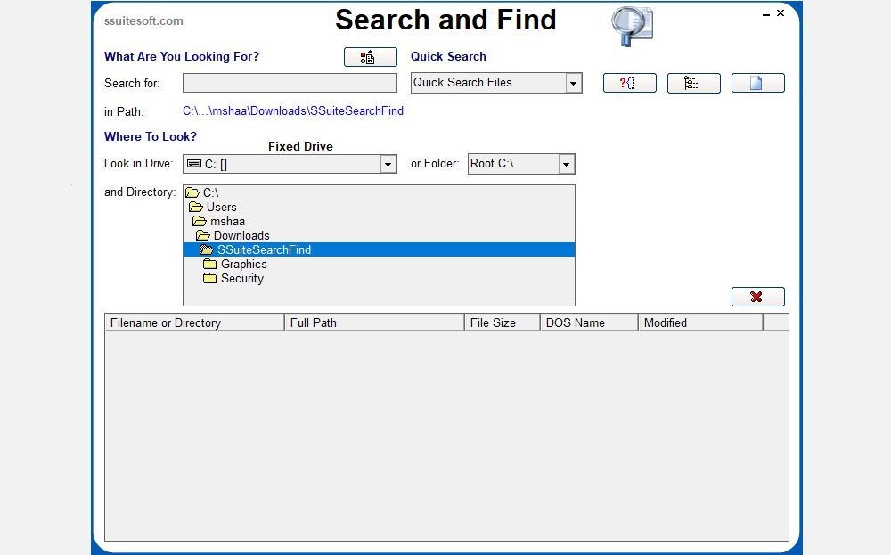 Giao diện chính của SSuite Desktop Search