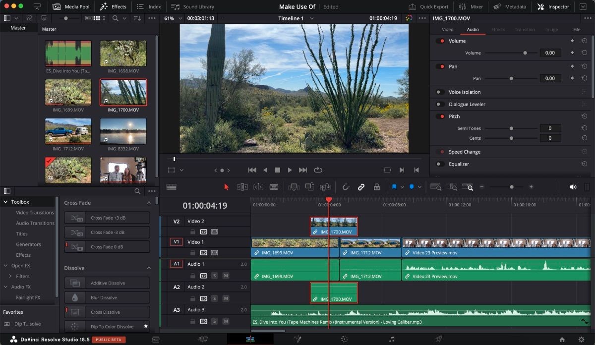 Giao diện chỉnh sửa của DaVinci Resolve