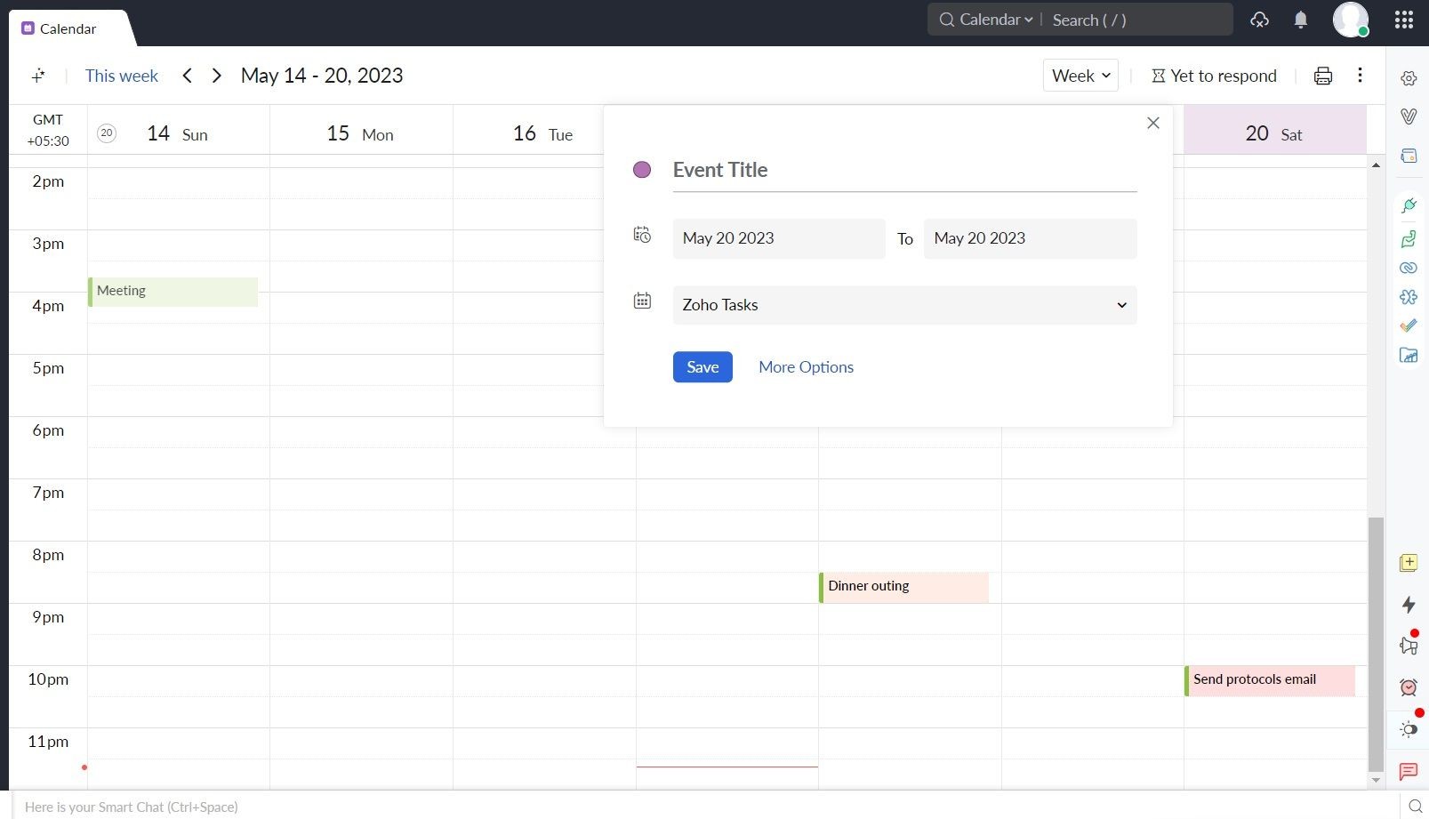Giao diện công cụ Zoho Calendar