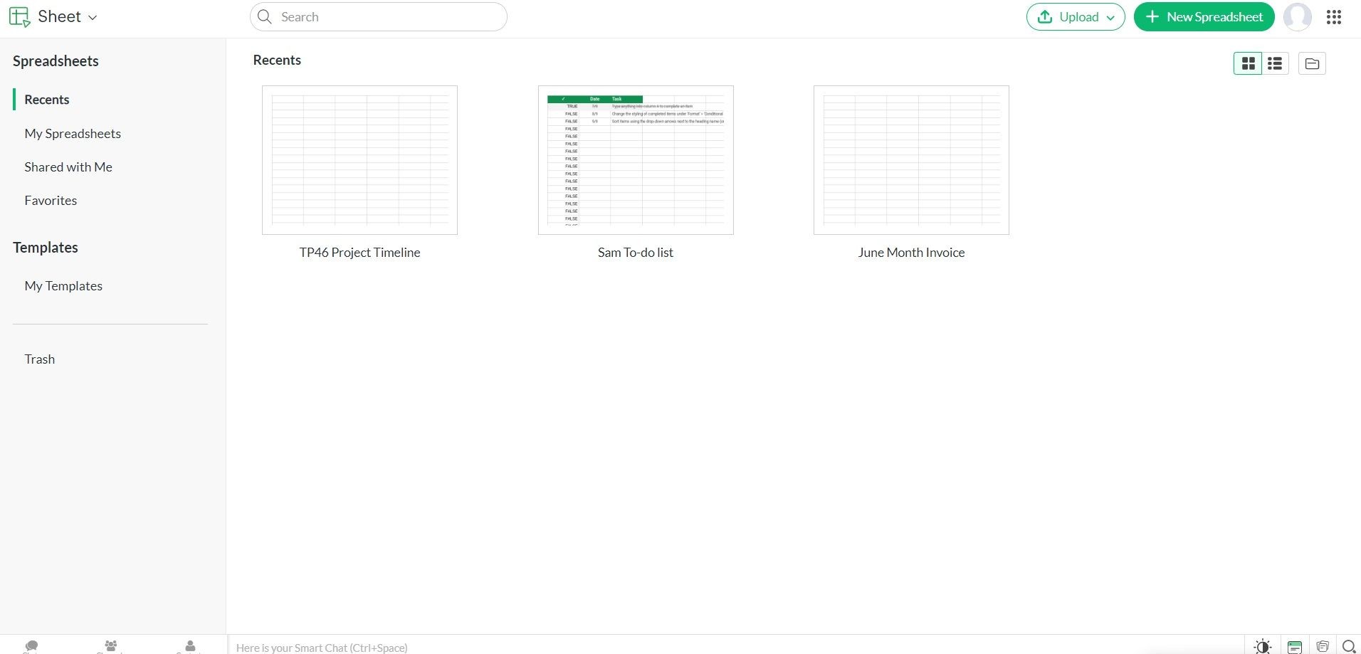 Giao diện công cụ Zoho Sheet