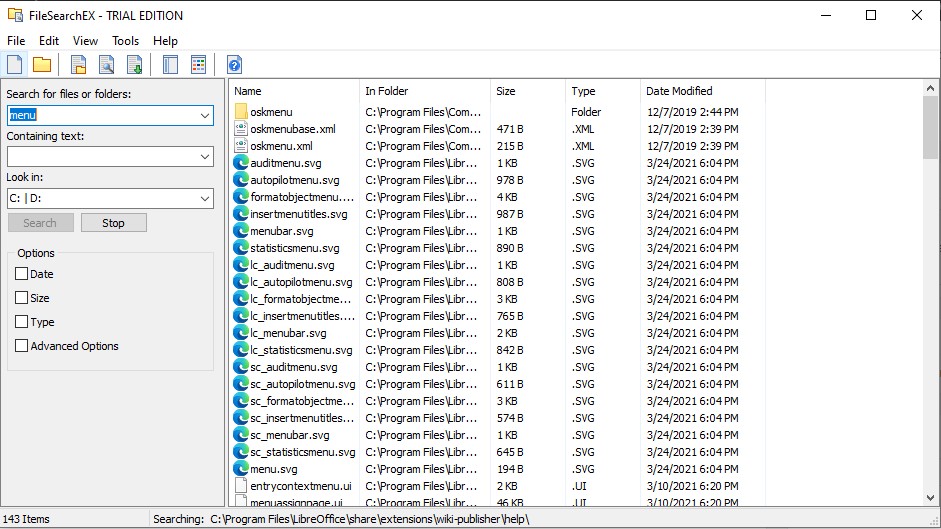 Giao diện của FileSearchEX