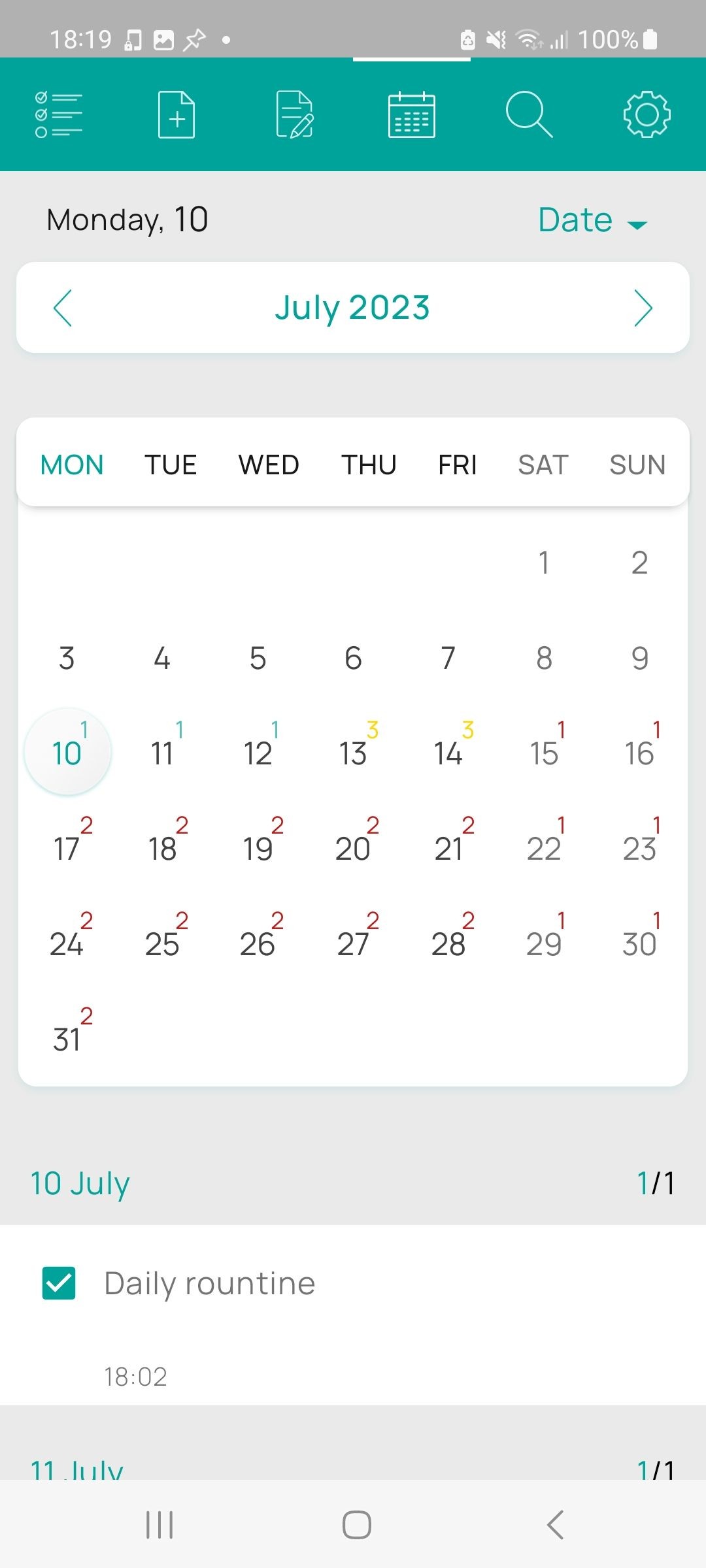 Giao diện lịch của My Tasks
