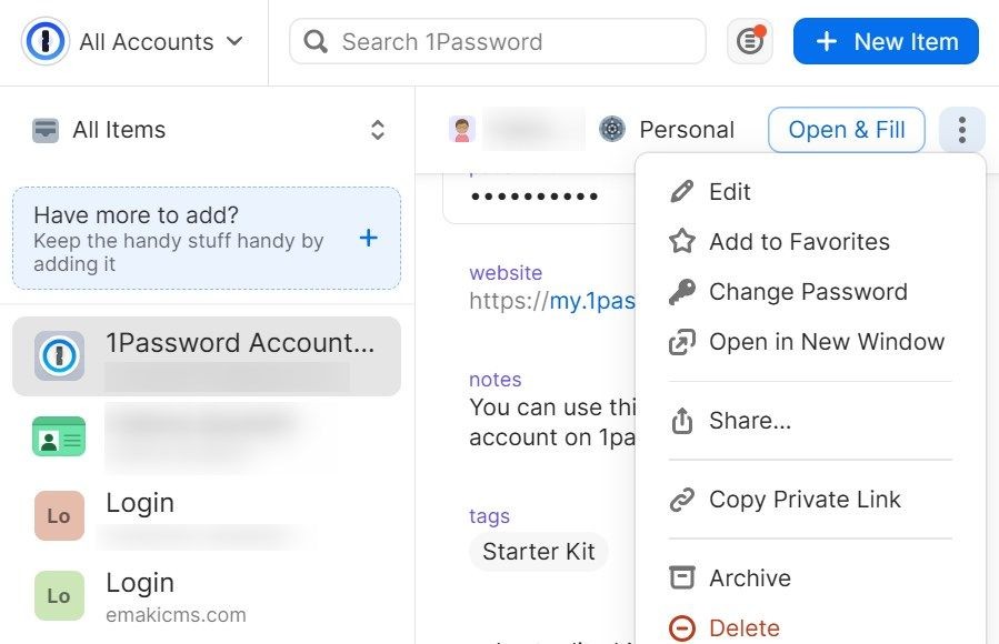 Giao diện lộn xộn của 1Password