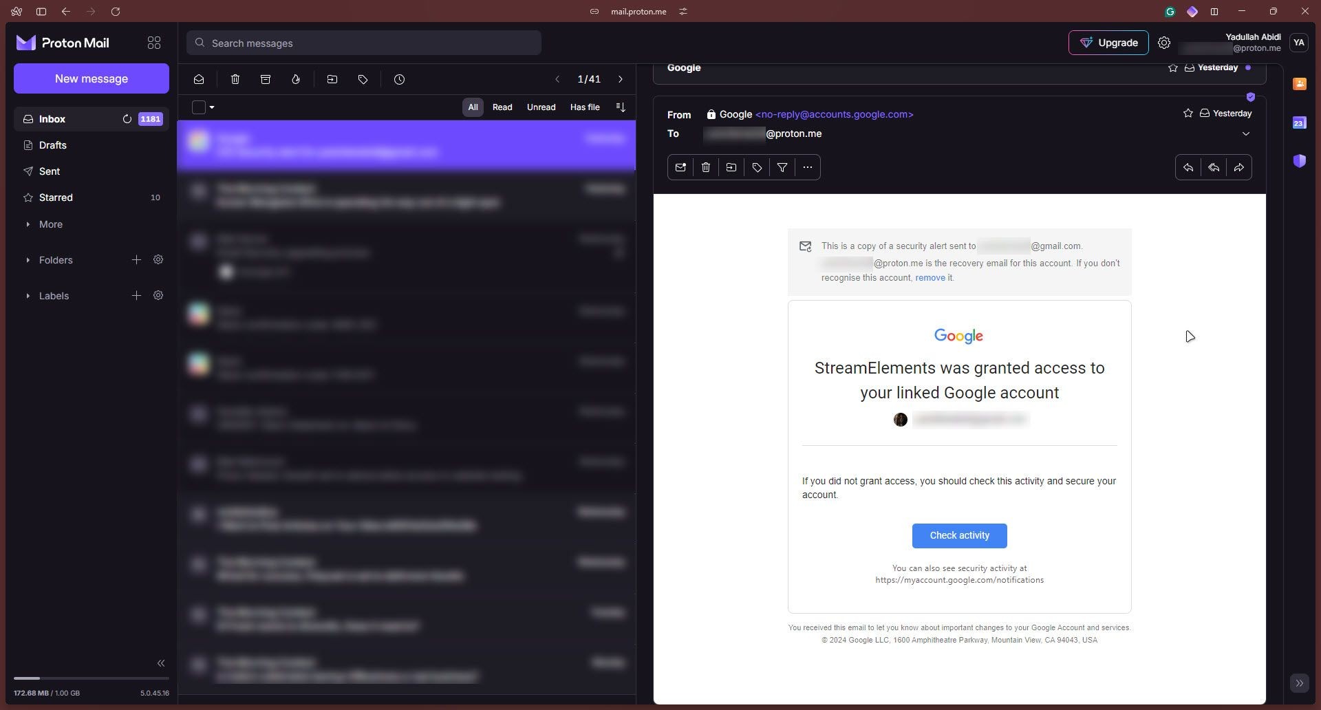 Giao diện người dùng Proton Mail