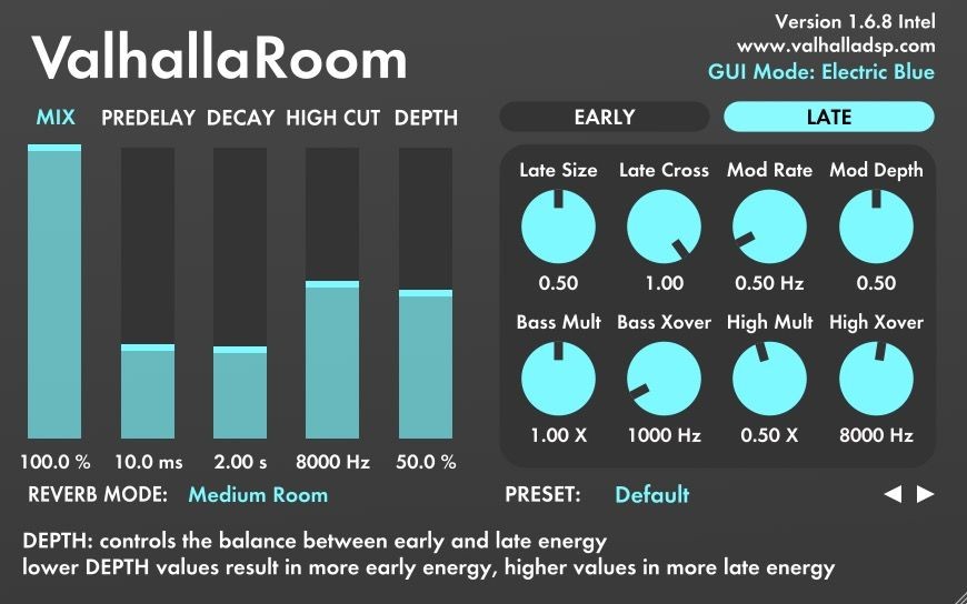 Giao diện plugin reverb Valhalla Room