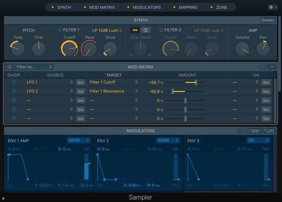 Giao diện Sampler trong Logic Pro