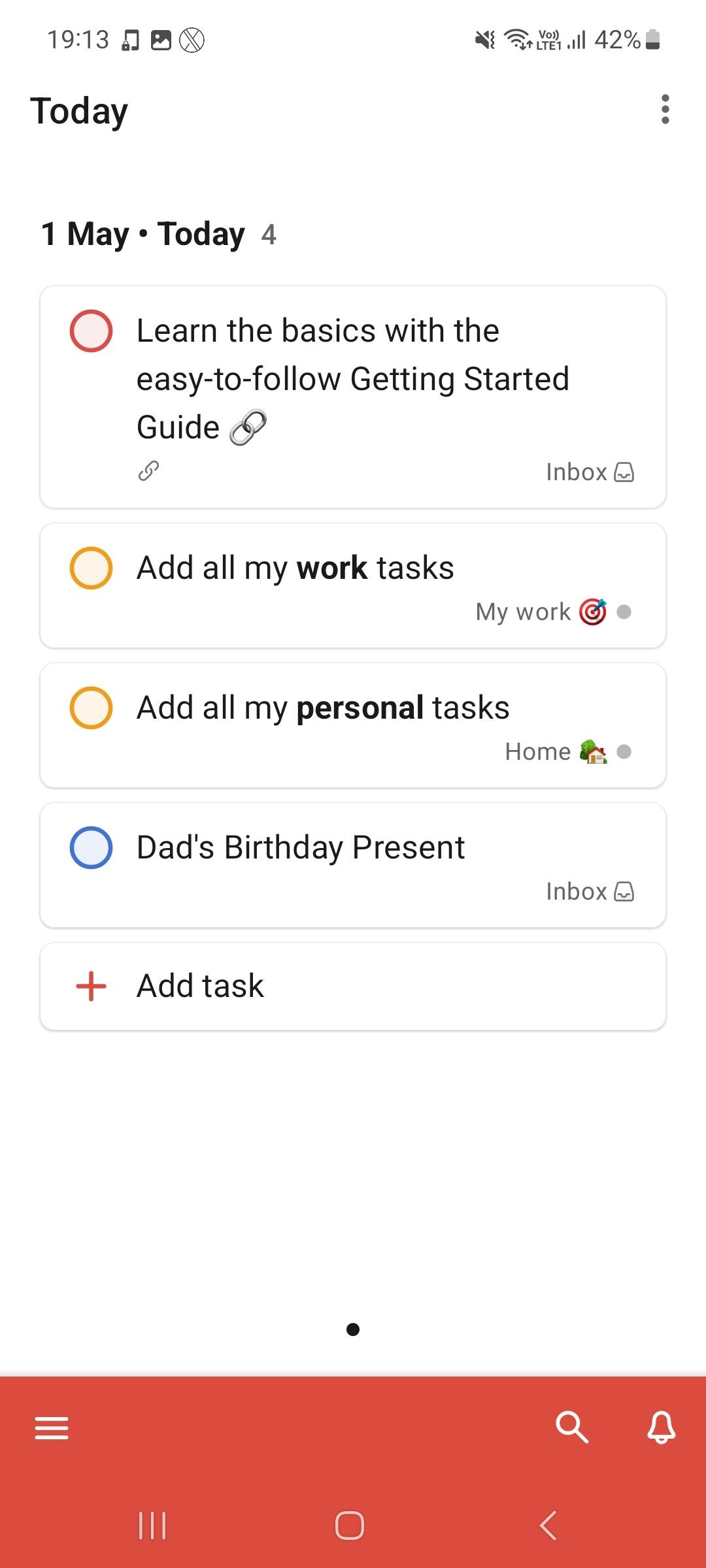 Giao diện Todoist hiển thị nhiệm vụ hôm nay