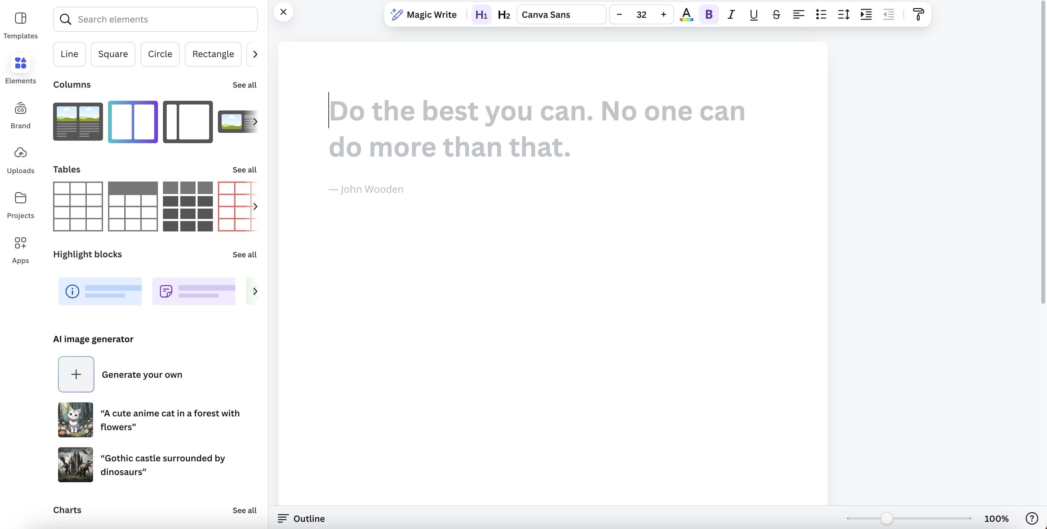 Giao diện ứng dụng Canva