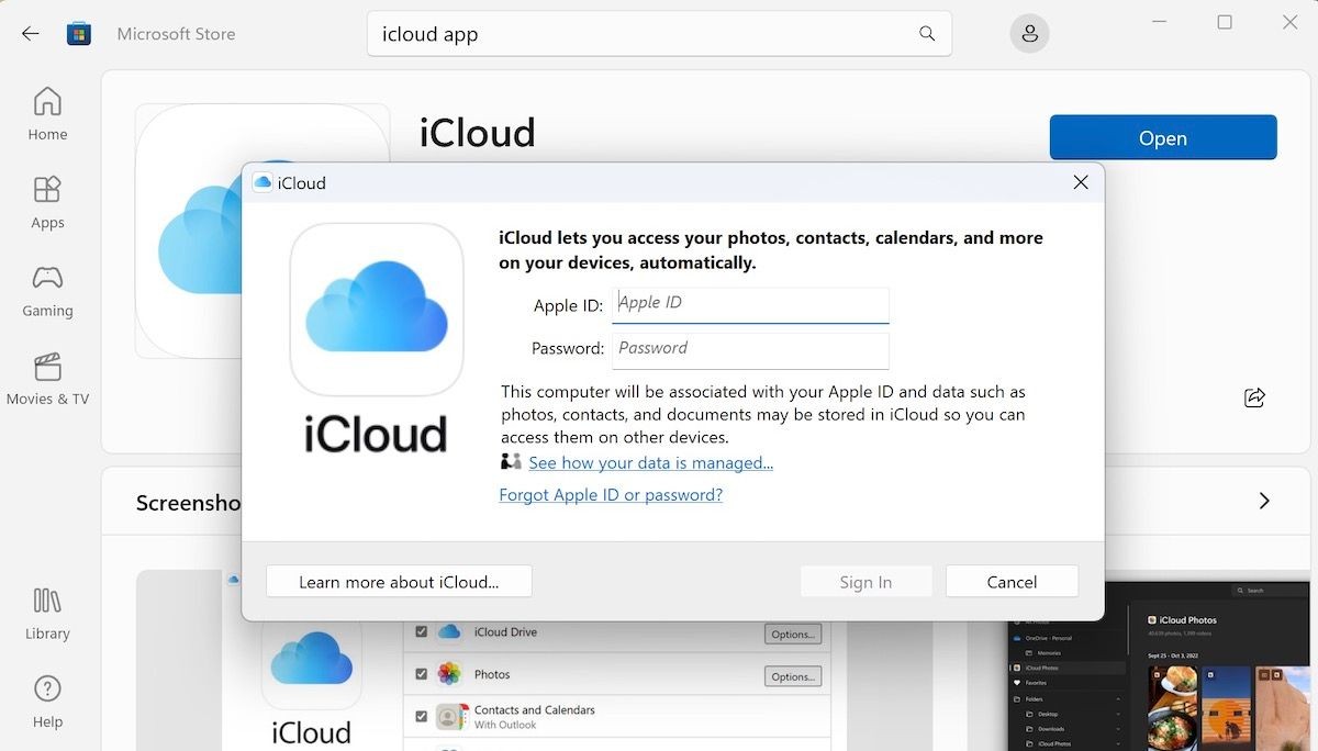 Giao diện ứng dụng iCloud cho Windows