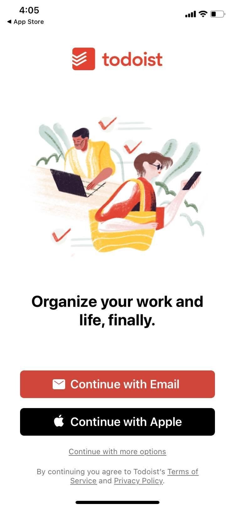 Giao diện ứng dụng Todoist trên di động