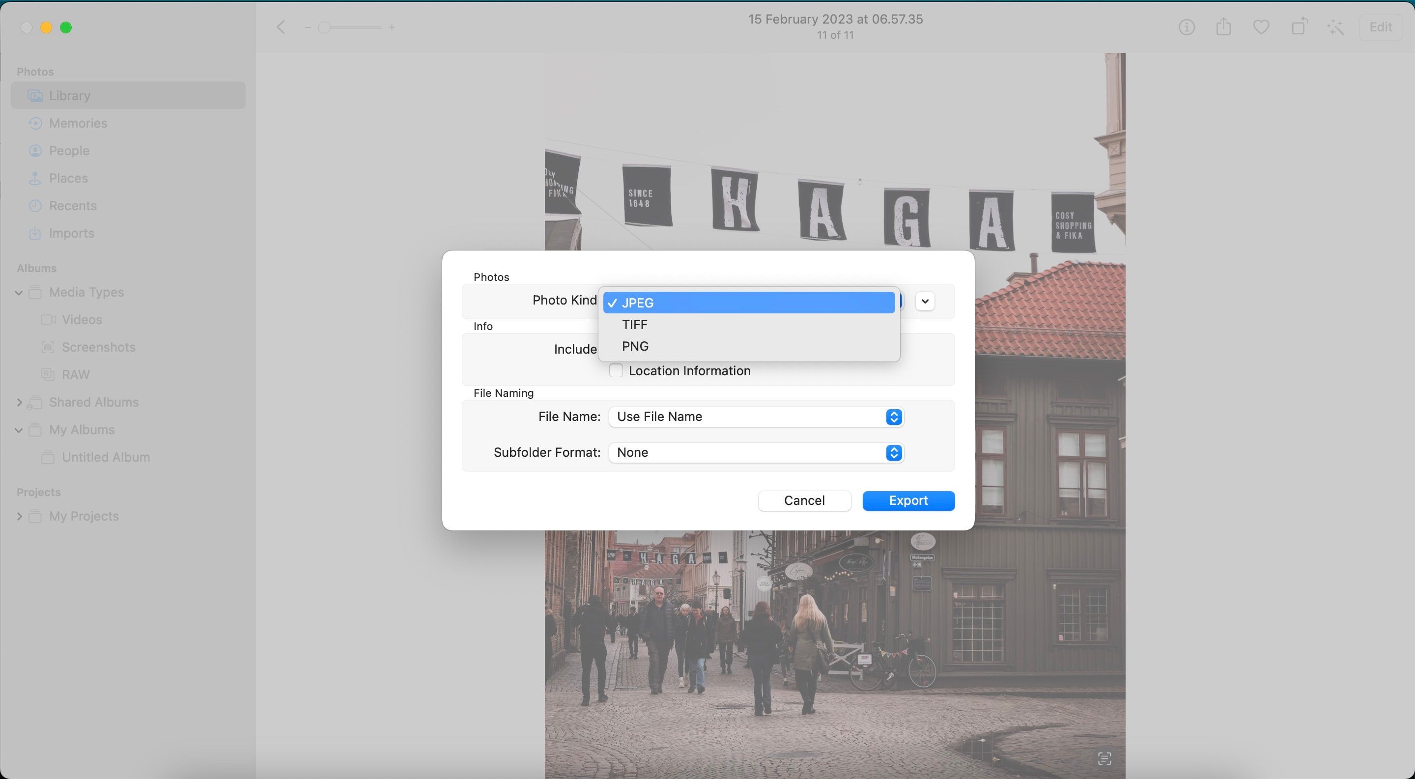 Giao diện xuất ảnh Apple Photos