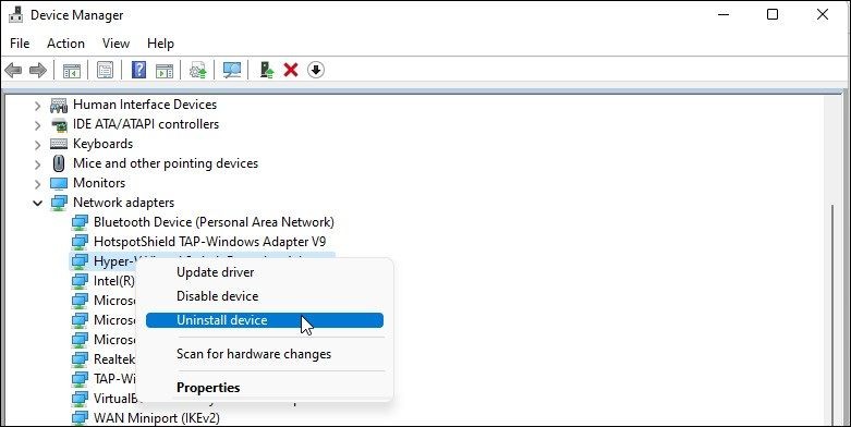 Gỡ bỏ bộ điều hợp mạng ảo của Hyper-V