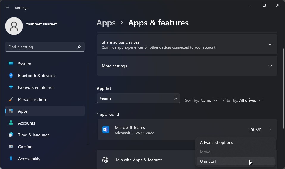 Gỡ bỏ cài đặt Microsoft Teams