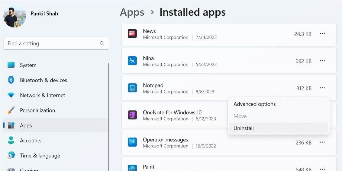Gỡ cài đặt ứng dụng Notepad từ Windows 11