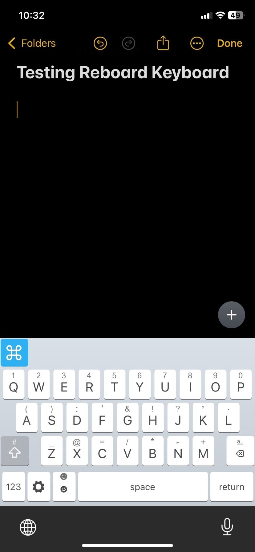 Gõ chữ với bàn phím Reboard trên ứng dụng Notes