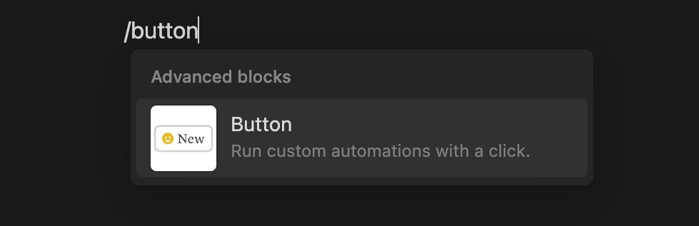 Gõ lệnh :button trên Notion