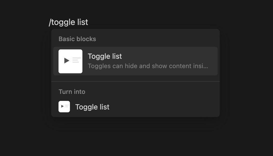 Gõ lệnh :toggle list