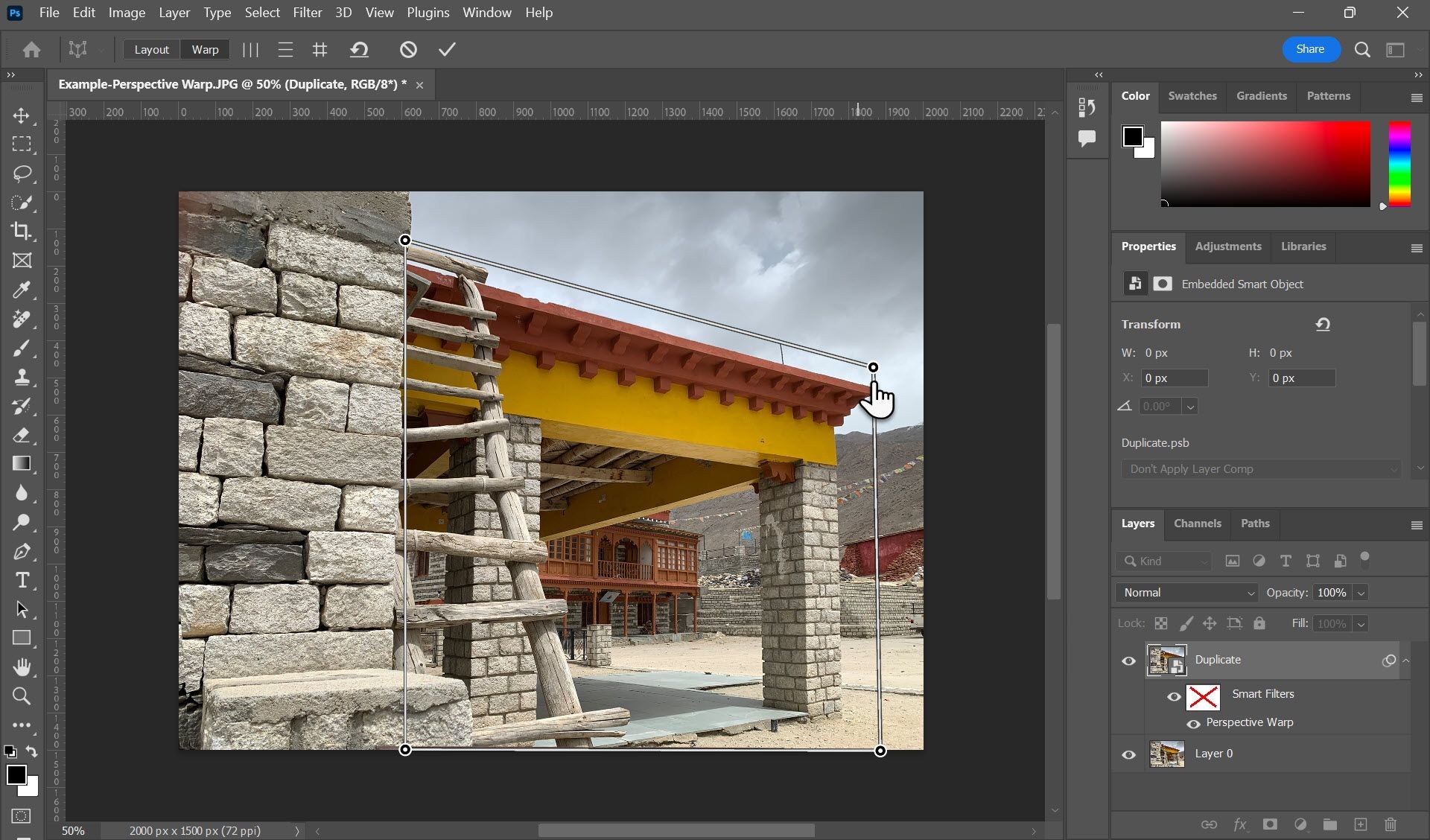 Góc đã được làm thẳng với công cụ Perspective Warp